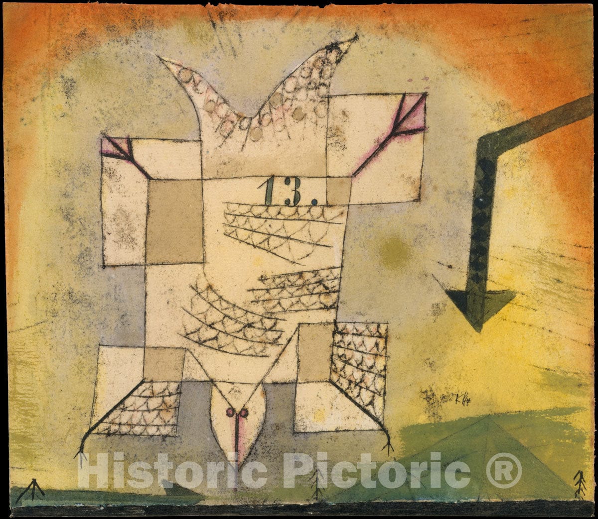 Art Print : Paul Klee - Falling Bird : Vintage Wall Art