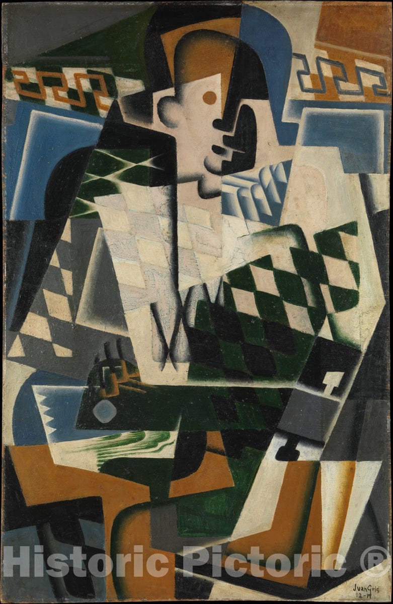 Art Print : Juan Gris - Harlequin with a Guitar : Vintage Wall Art