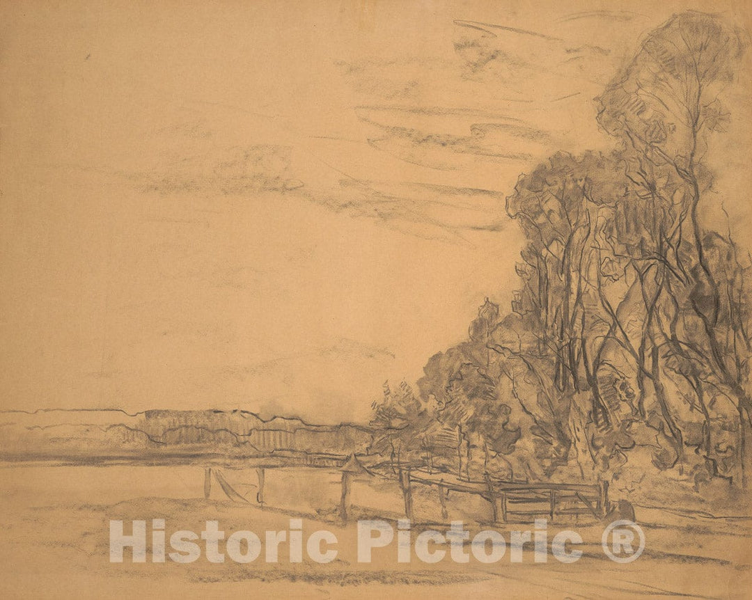Art Print : Piet Mondrian - Field Bordered by Trees : Vintage Wall Art