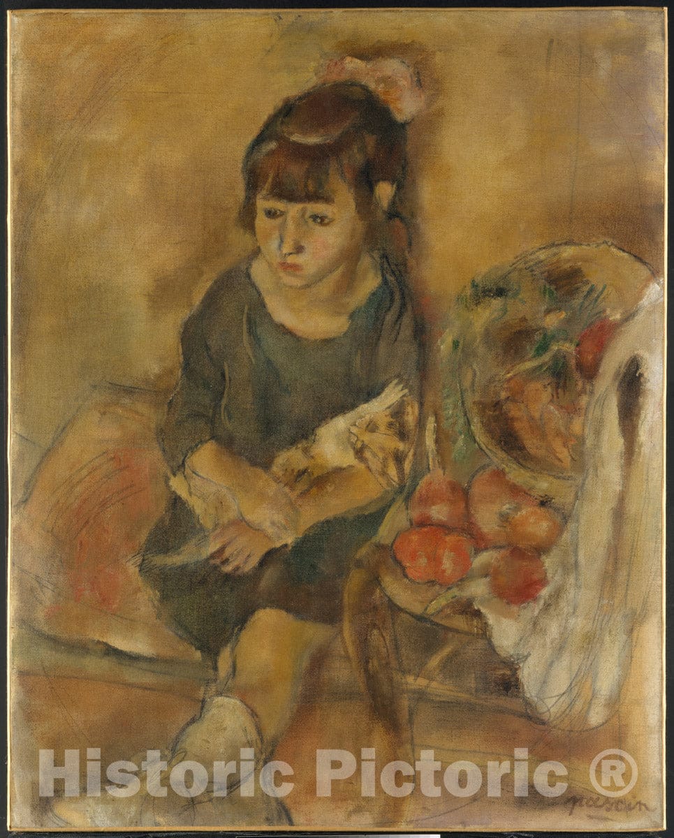 Art Print : Jules Pascin - Girl with a Kitten : Vintage Wall Art