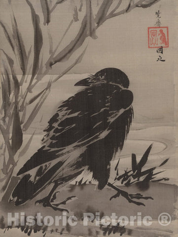 Art Print : Kawanabe Ky?sai - Crow and Reeds by a Stream - Japan : Vintage Wall Art