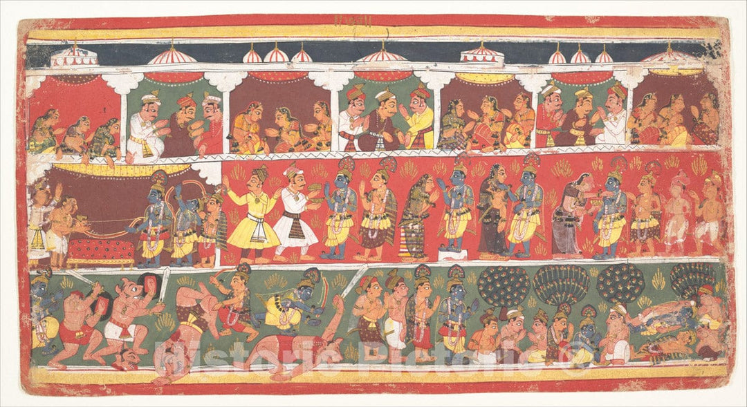 Art Print : Encounters in Mathura: Page from a Dispersed Bhagavata Purana (Ancient Stories of Lord Vishnu) : Vintage Wall Art