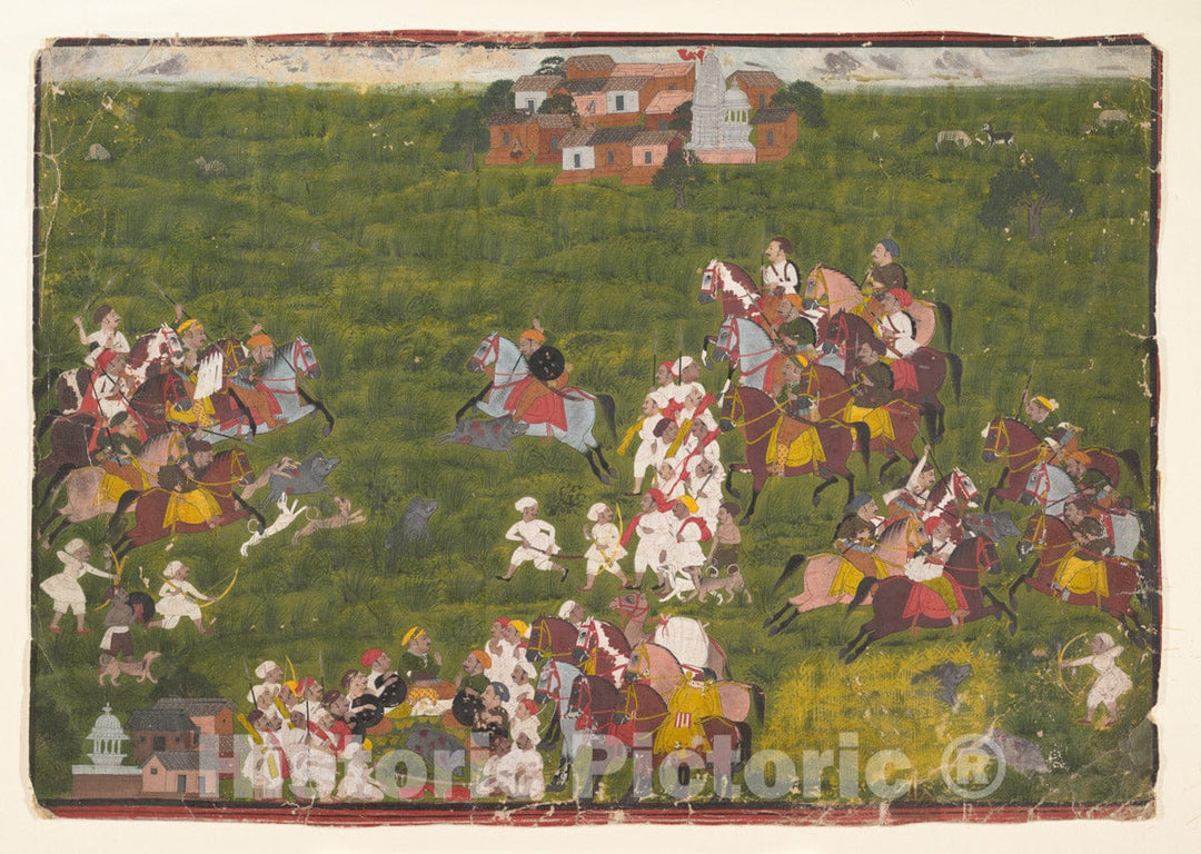 Art Print : Maharana Sangram Singh Hunting Wild Boar : Vintage Wall Art