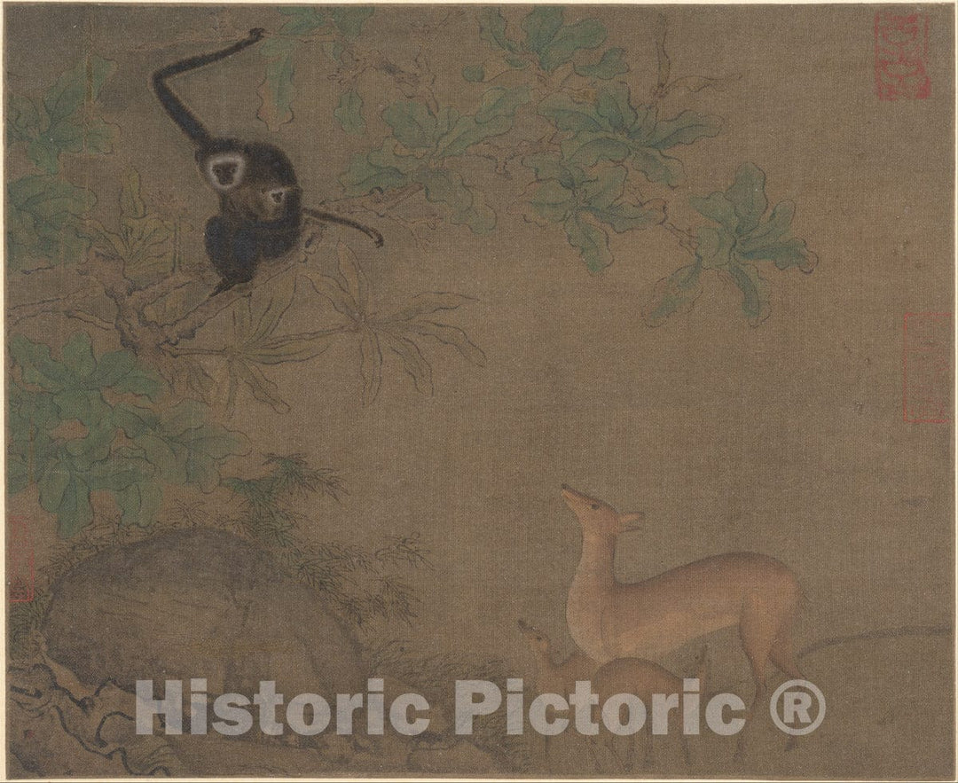 Art Print : Unidentified Artist - Gibbons and Deer - China - Southern Song Dynasty (1127–1279) : Vintage Wall Art