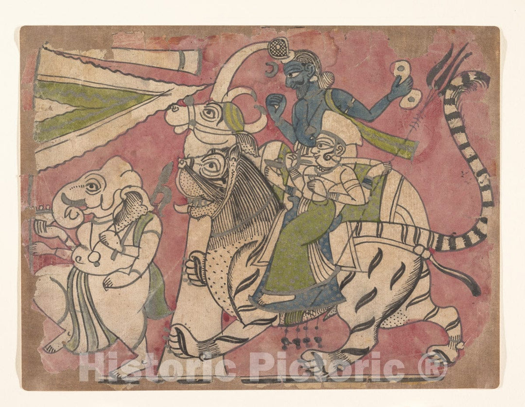 Art Print : Ganesha Leads Shiva and Durga in Procession : Vintage Wall Art