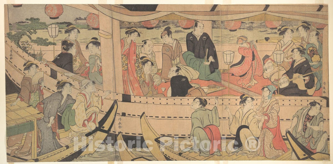 Art Print : Torii Kiyonaga - Sumida River Holiday - Japan : Vintage Wall Art