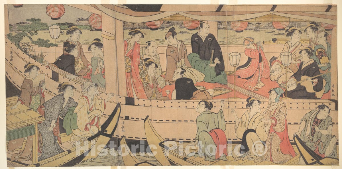 Art Print : Torii Kiyonaga - Sumida River Holiday - Japan : Vintage Wall Art