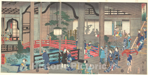 Art Print : Suzuki Hiroshige II - The Interior of The Gankiro Tea House in Yokohama - Japan : Vintage Wall Art