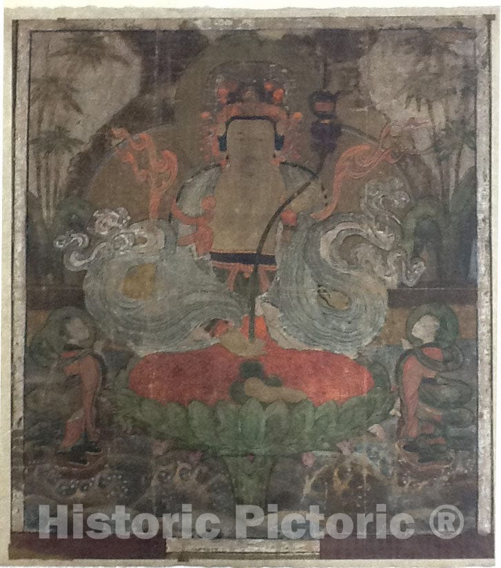Art Print : Guanyin Seated on a Lotus Throne : Vintage Wall Art