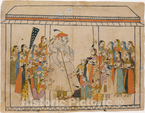 Art Print : Maharaja Raj Singh Adored by His Ladies : Vintage Wall Art
