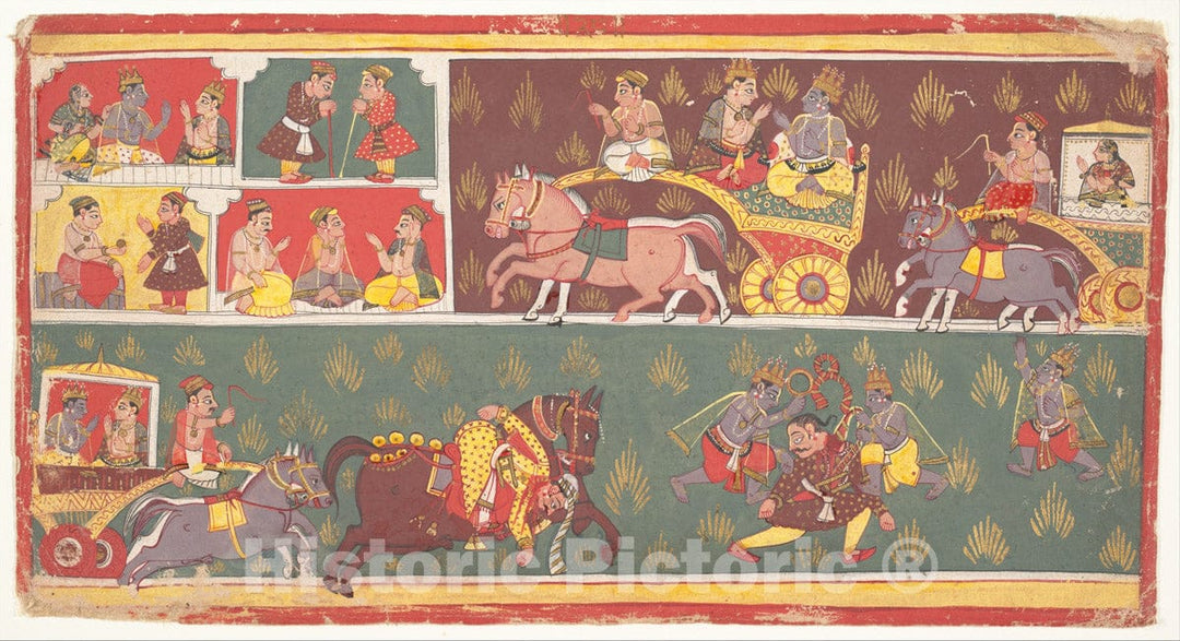 Art Print : Episodes from Krishna's Life: Folio from a Bhagavata Purana (Ancient Stories of Lord Vishnu) : Vintage Wall Art
