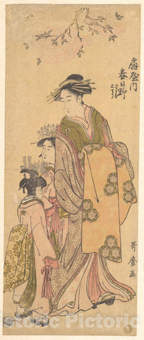 Art Print : Kitagawa Utamaro - The Oiran Kasugano of ?giya on Parade - Japan : Vintage Wall Art