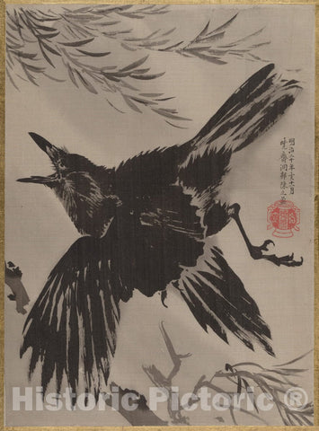 Art Print : Kawanabe Ky?sai - Crow and Willow Tree - Japan : Vintage Wall Art