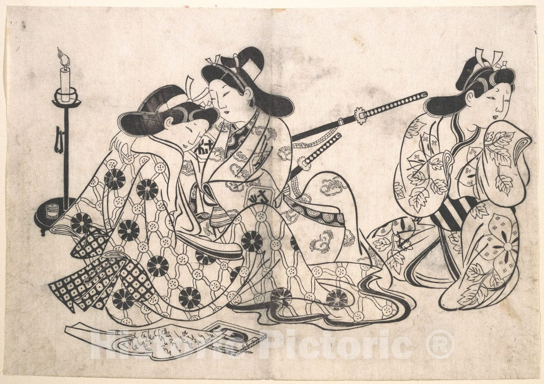 Art Print : Sugimura Jihei Masataka - Samurai and Courtesan Seated