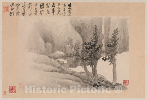 Art Print : Gong Xian - Ink Landscapes with Poems - China 1 : Vintage Wall Art