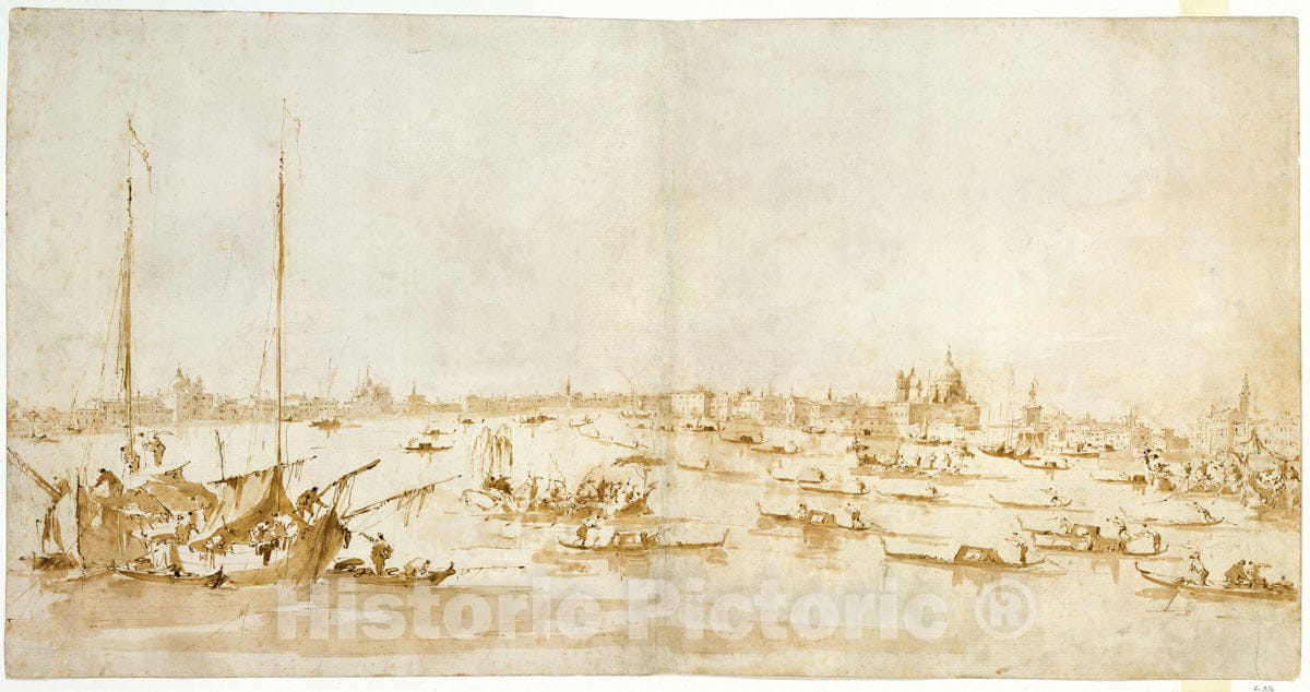 Art Print : Francesco Guardi - Panaromic View of The Bacino di San Marco, Looking up The Giudecca Canal : Vintage Wall Art