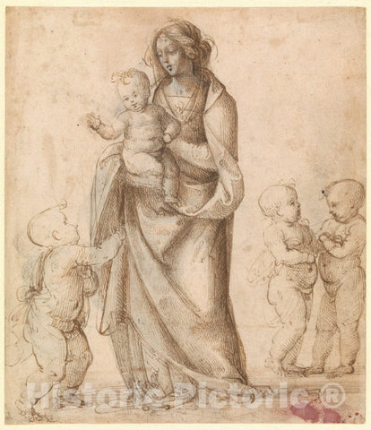 Art Print : Madonna and Child with The Infant Saint John The Baptist and Two Putti - Artist: Fra Bartolomeo (Bartolomeo di Paolo del Fattorino) - 1505–6 : Vintage Wall Art