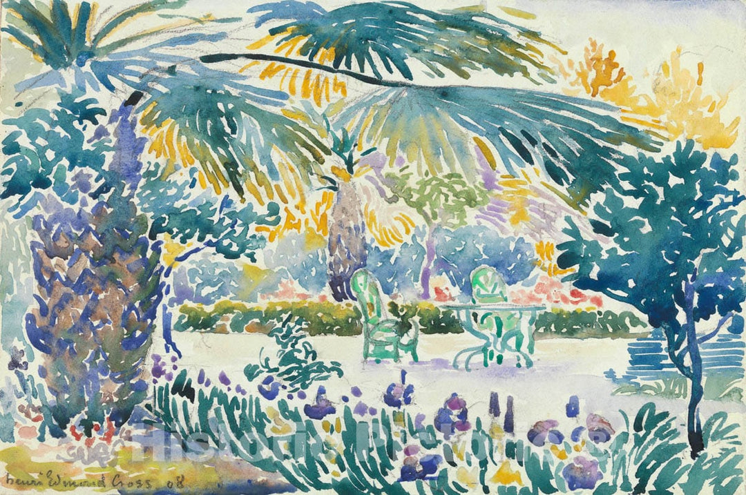 Art Print : Henri-Edmond Cross (Henri-Edmond Delacroix) - Garden of The Painter at Saint Clair : Vintage Wall Art
