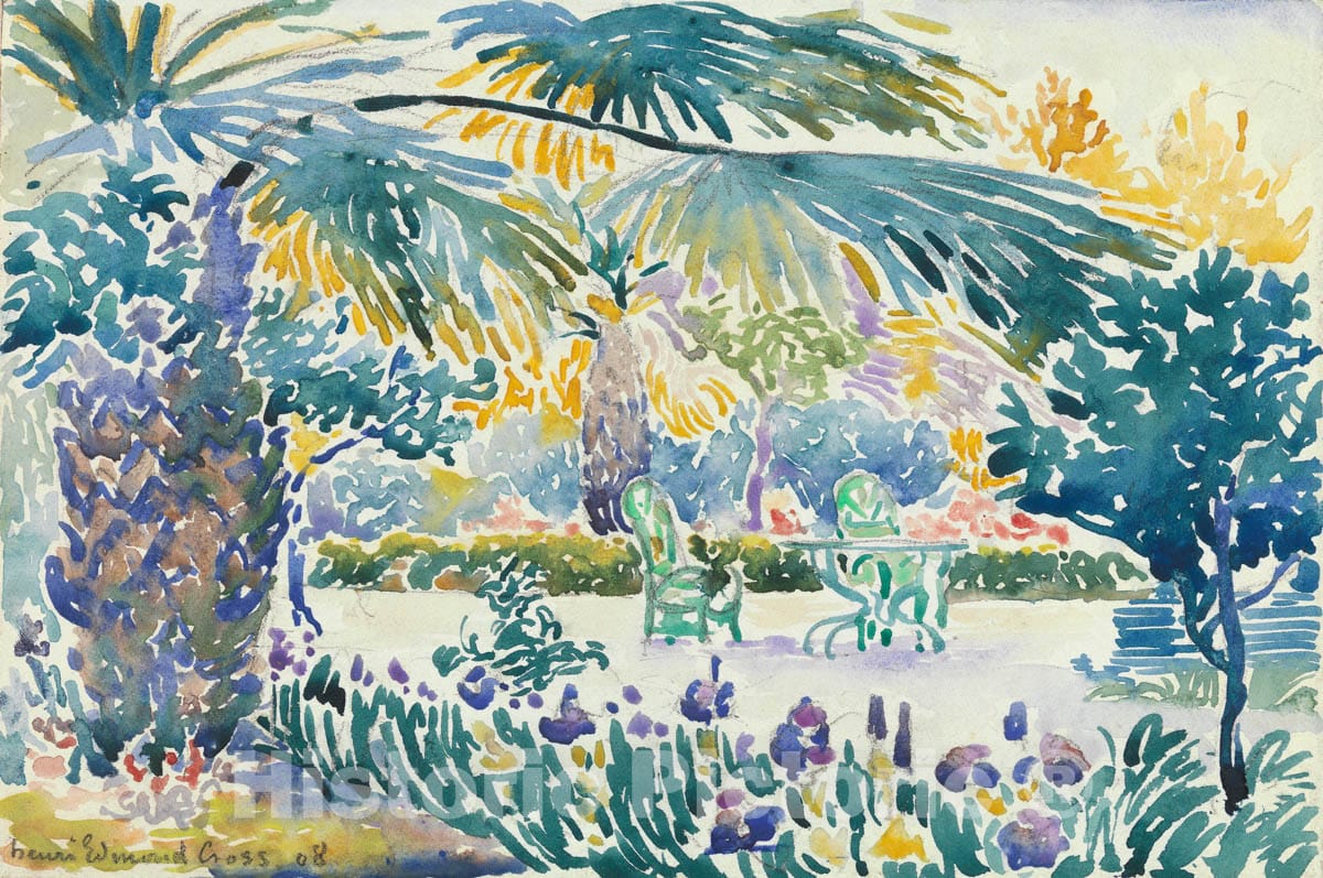 Art Print : Henri-Edmond Cross (Henri-Edmond Delacroix) - Garden of The Painter at Saint Clair : Vintage Wall Art