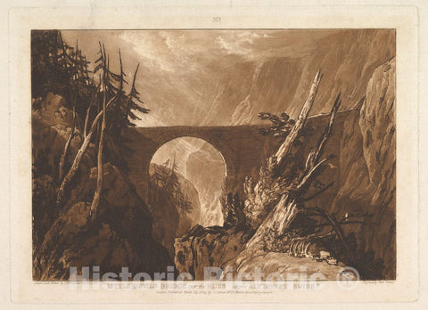 Art Print : Little Devil's Bridge over the Russ, above Altdorft, Switzerland (Liber Studiorum, part IV, plate 19) - Artist: Joseph Mallord William Turner - 1809 : Vintage Wall Art