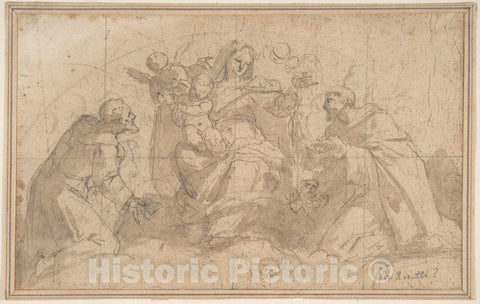 Art Print : Italian, Roman-Bolognese, 17th Century - Madonna and Child with Saints and Angels : Vintage Wall Art