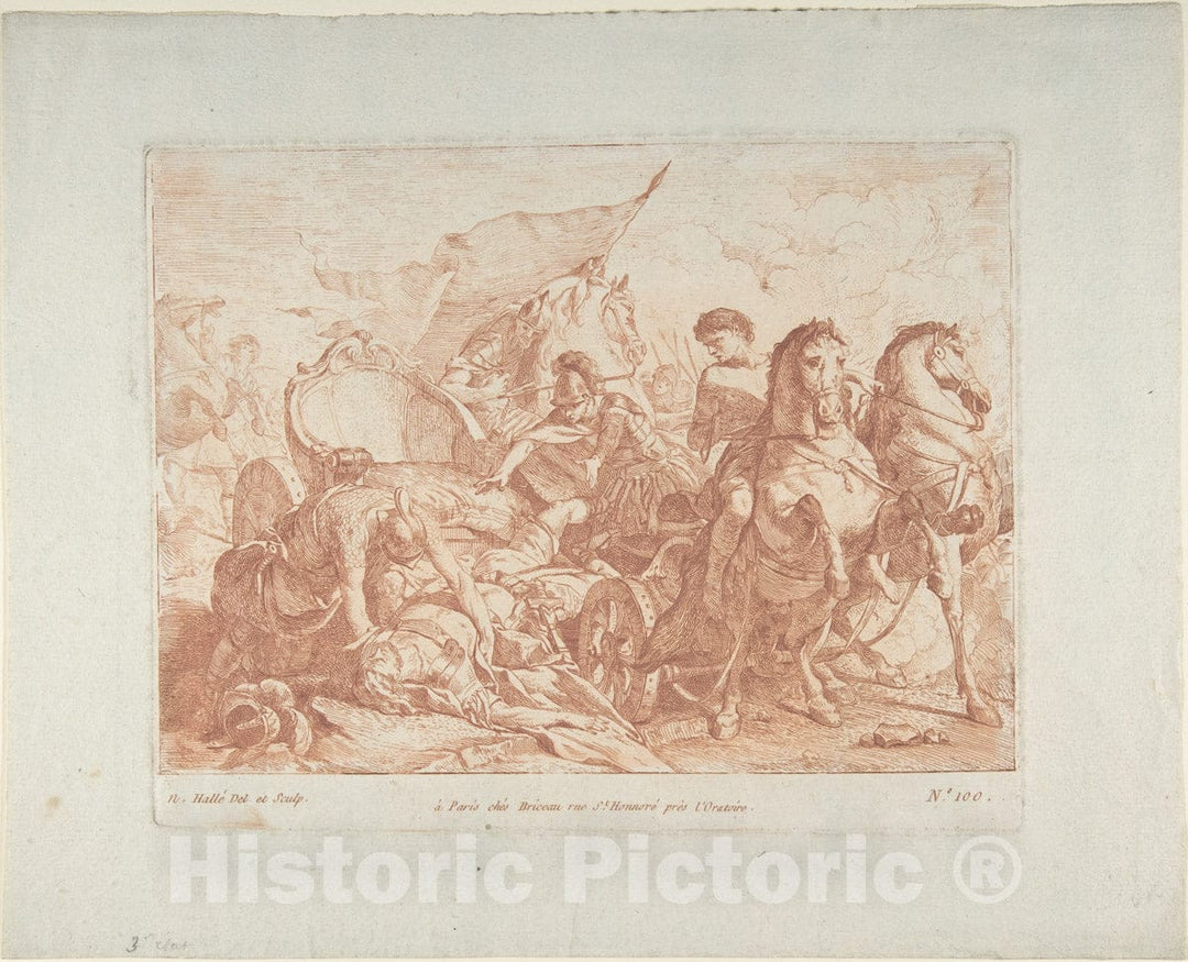 Art Print : Noël Hallé - Fall of Antiochus from His Chariot 2 : Vintage Wall Art