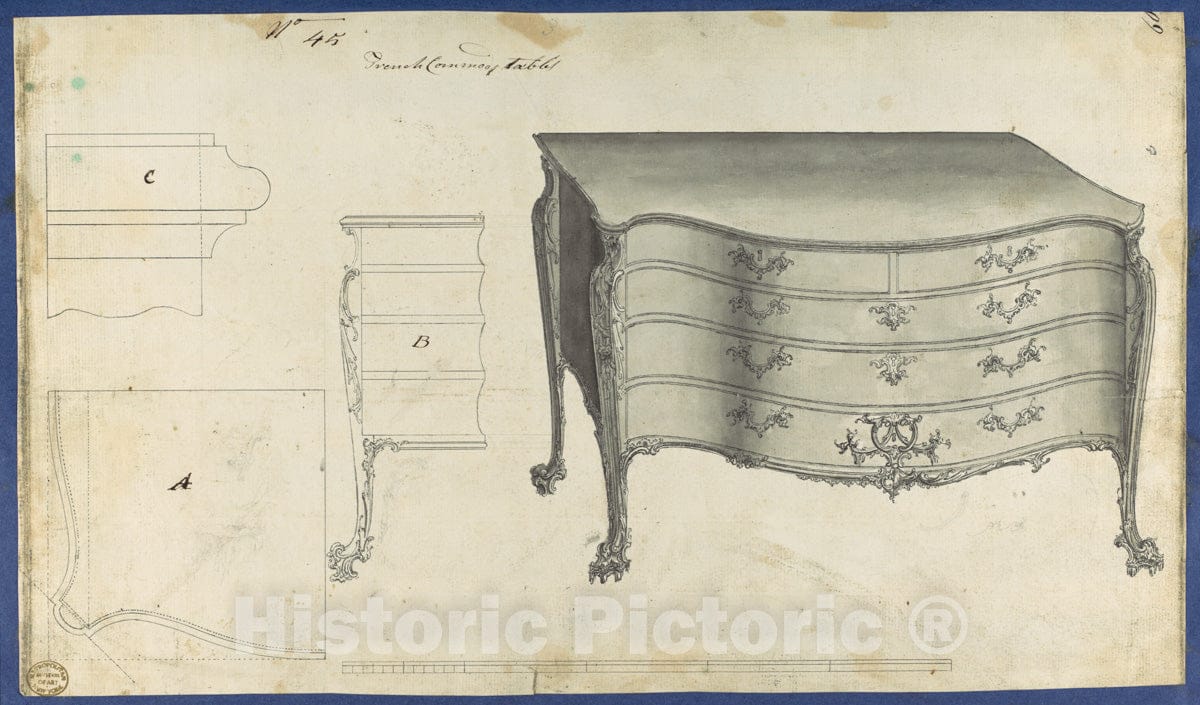 Art Print : Thomas Chippendale - French Commode Table, from Chippendale Drawings, Vol. II 3 : Vintage Wall Art