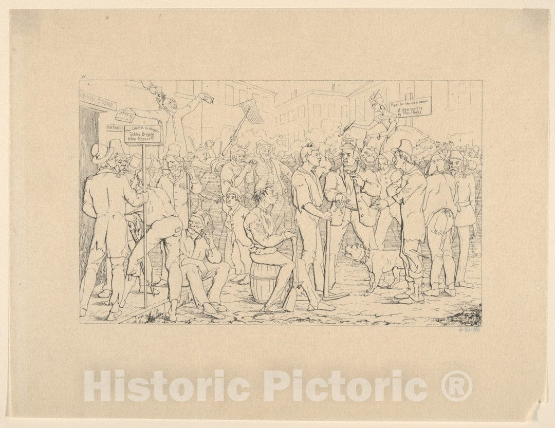 Art Print : Adalbert John Volck - Enlistment of Sickles' Brigade, New York (from Confederate War Etchings) : Vintage Wall Art