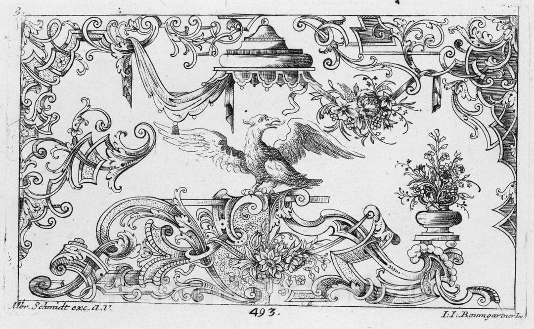 Art Print : Johann Jakob Baumgartner - Ganz Neu Inventiertes Laub und Bandelwerck zu Finden bey Albrecht Schimdt : Vintage Wall Art