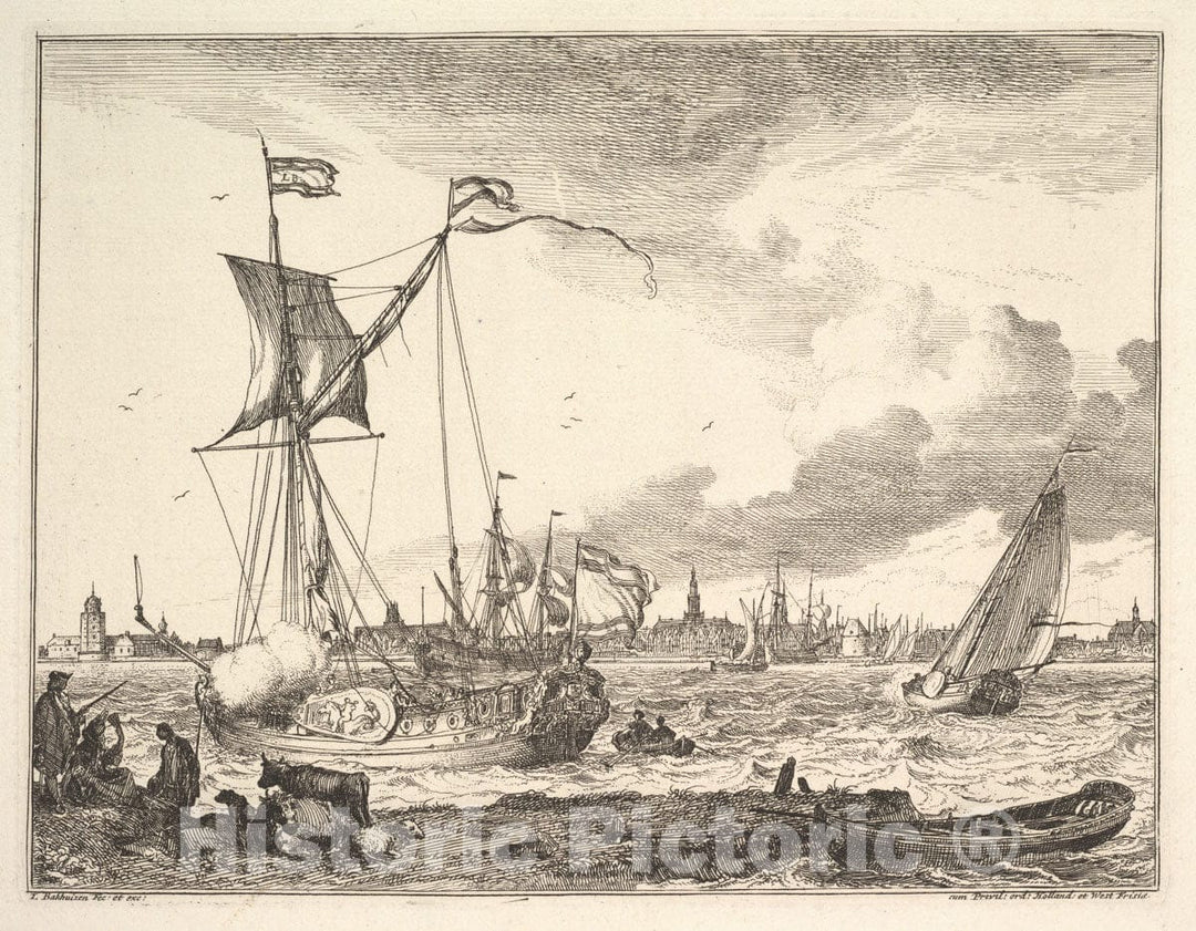 Art Print : Ludolf Bakhuizen - Harbor Scene : Vintage Wall Art
