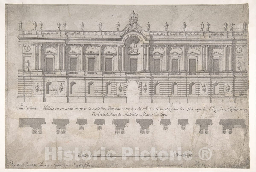 Art Print : Luigi Vanvitelli - Façade of Palace Decorated for The Marriage of The King of Naples to The Archduchess of Austria : Vintage Wall Art