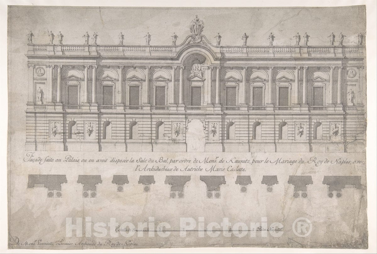 Art Print : Luigi Vanvitelli - Façade of Palace Decorated for The Marriage of The King of Naples to The Archduchess of Austria : Vintage Wall Art