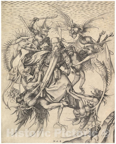Art Print : Martin Schongauer - Saint Anthony Tormented by Demons 2 : Vintage Wall Art