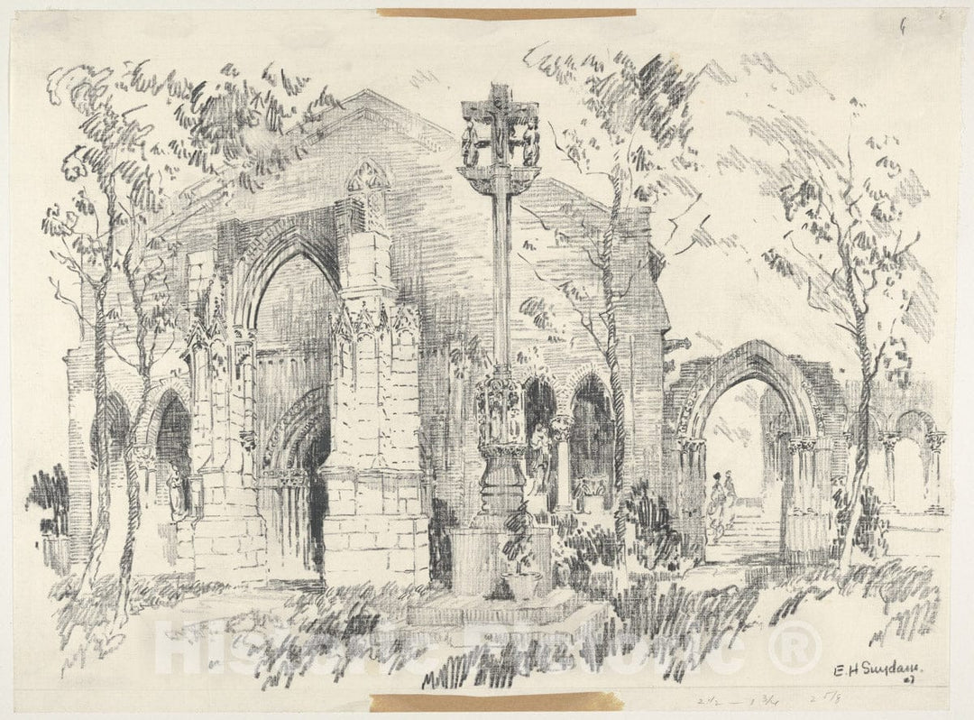 Art Print : Edward Howard Suydam - Exterior View of The Entrance of Barnard's Cloisters : Vintage Wall Art