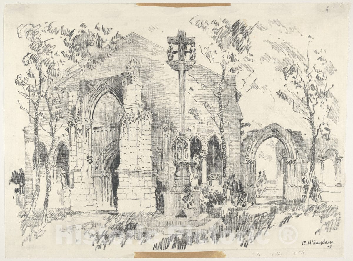 Art Print : Edward Howard Suydam - Exterior View of The Entrance of Barnard's Cloisters : Vintage Wall Art