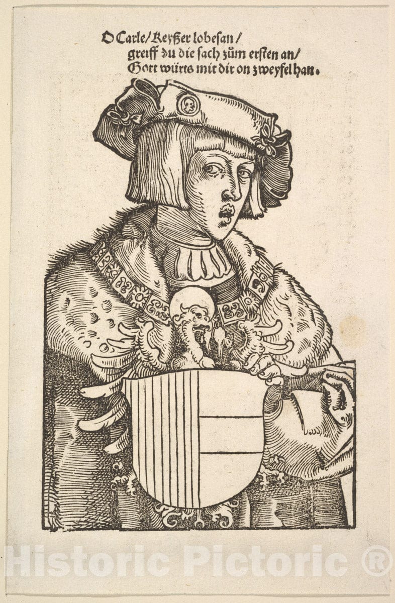 Art Print : Hans Baldung (Called Hans Baldung Grien) - Portrait of Charles V : Vintage Wall Art
