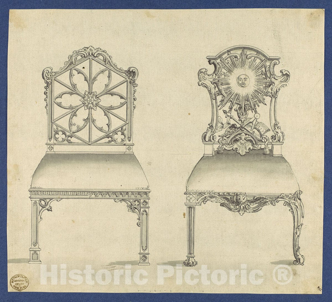 Art Print : Thomas Chippendale - Gothick Gothic Chairs, in Chippendale Drawings, Vol. I 1 : Vintage Wall Art