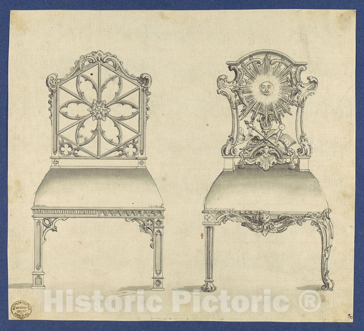 Art Print : Thomas Chippendale - Gothick Gothic Chairs, in Chippendale Drawings, Vol. I 1 : Vintage Wall Art