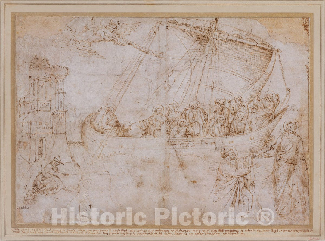 Art Print : Free Copy of Giotto's Navicella - Artist: Parri Spinelli - Created: c1420 : Vintage Wall Art