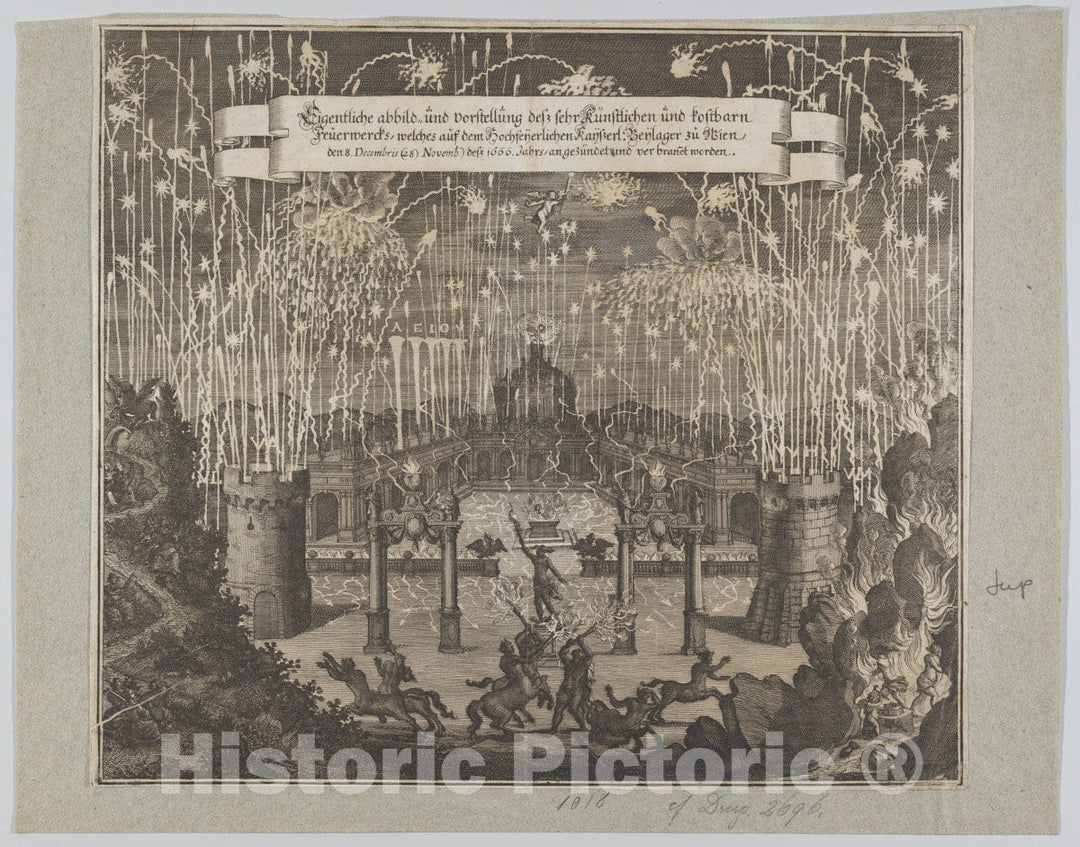 Art Print : Melchior Küsel - Fireworks Celebrating The Marriage of Emperor Leopold I and Margarita, Vienna 1666 2 : Vintage Wall Art