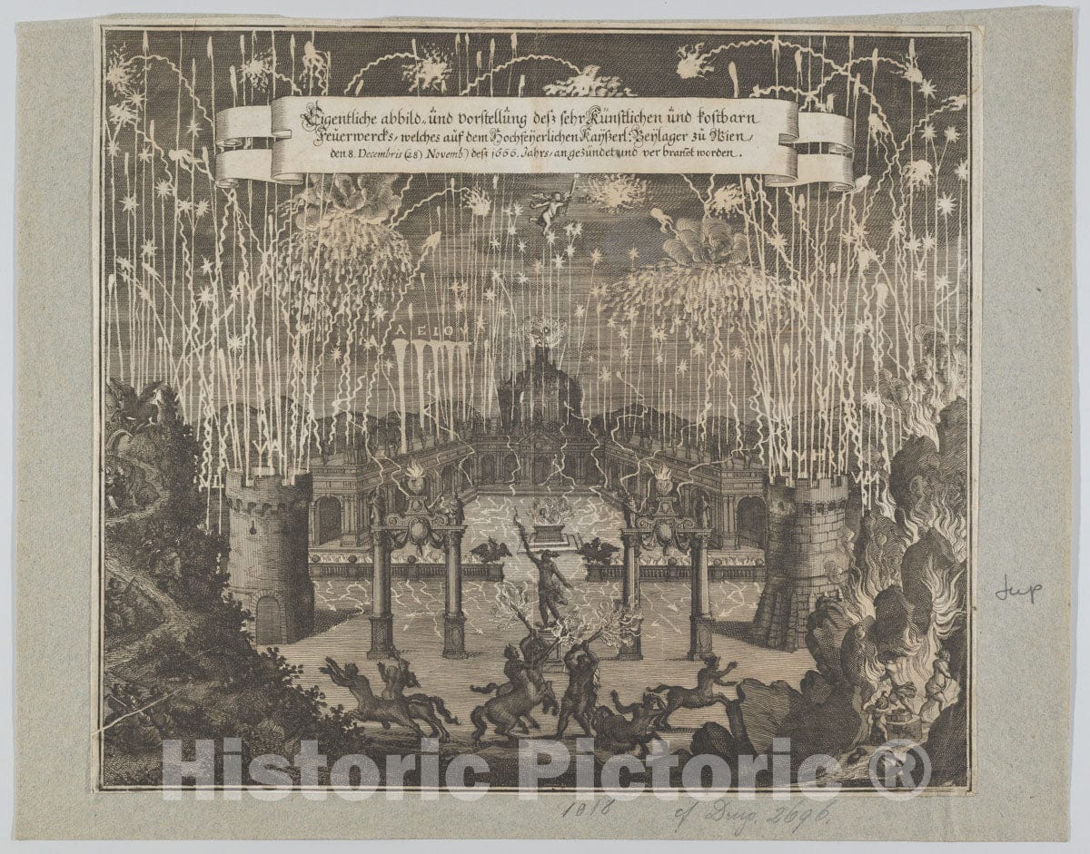 Art Print : Melchior Küsel - Fireworks Celebrating The Marriage of Emperor Leopold I and Margarita, Vienna 1666 2 : Vintage Wall Art