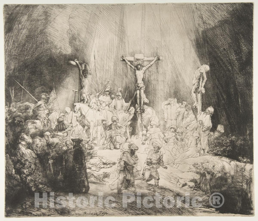 Art Print : Rembrandt (Rembrandt Van Rijn) - Christ Crucified Between The Two Thieves: The Three Crosses 3 : Vintage Wall Art