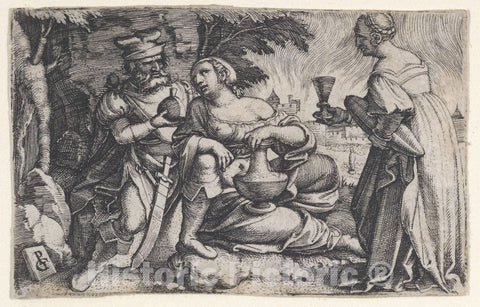 Art Print : Georg Pencz - Lot and His Daughters : Vintage Wall Art