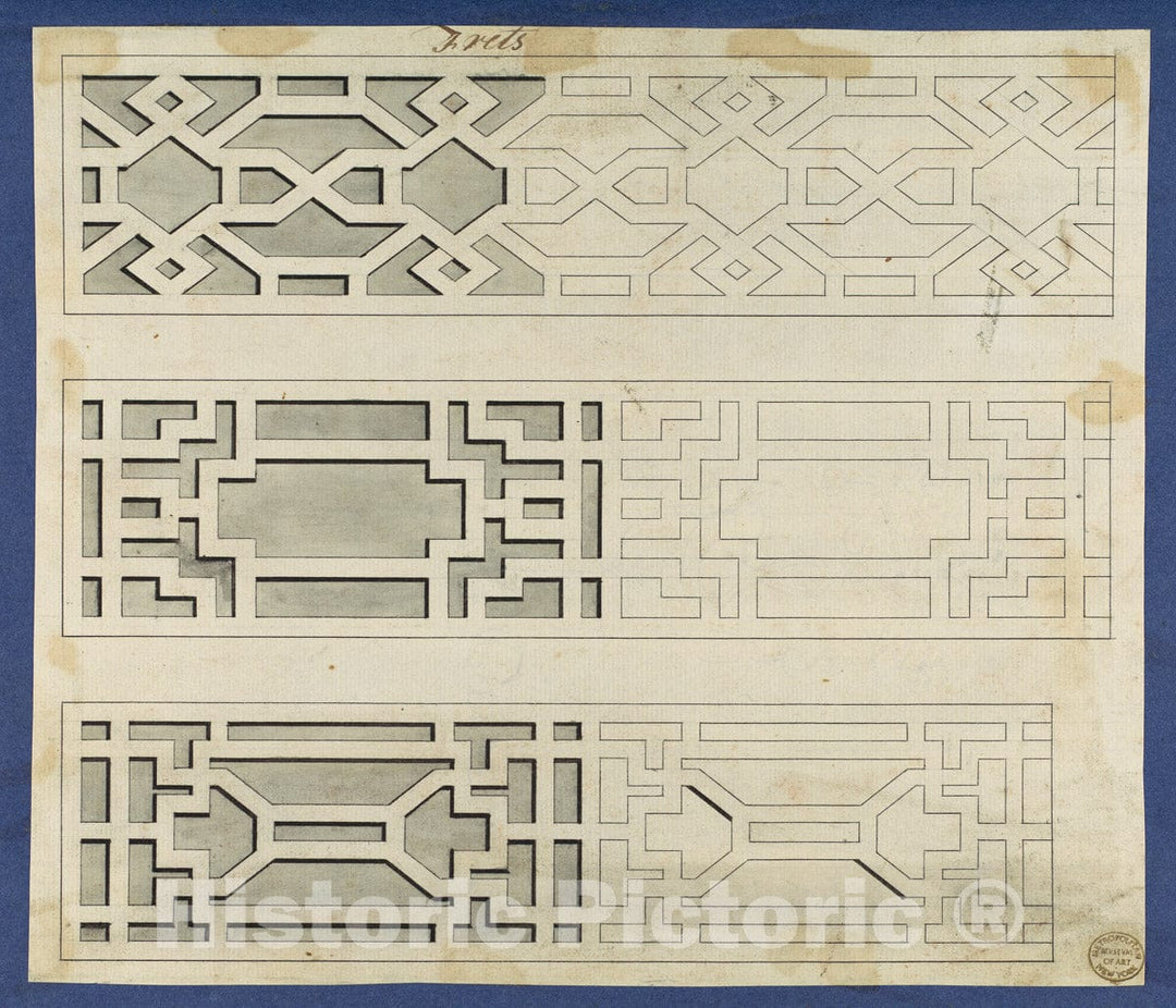 Art Print : Thomas Chippendale - Frets, from Chippendale Drawings, Vol. II 1 : Vintage Wall Art