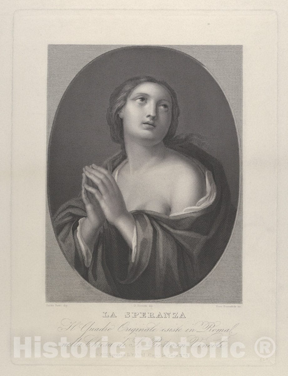 Art Print : Giovanni Buonafede - Female personification of Hope looking up with hands held together : Vintage Wall Art