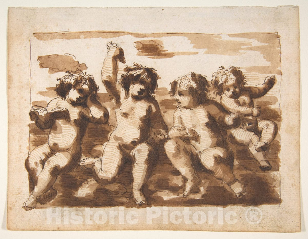 Art Print : Leonardo Scaglia - Four Putti on Clouds : Vintage Wall Art
