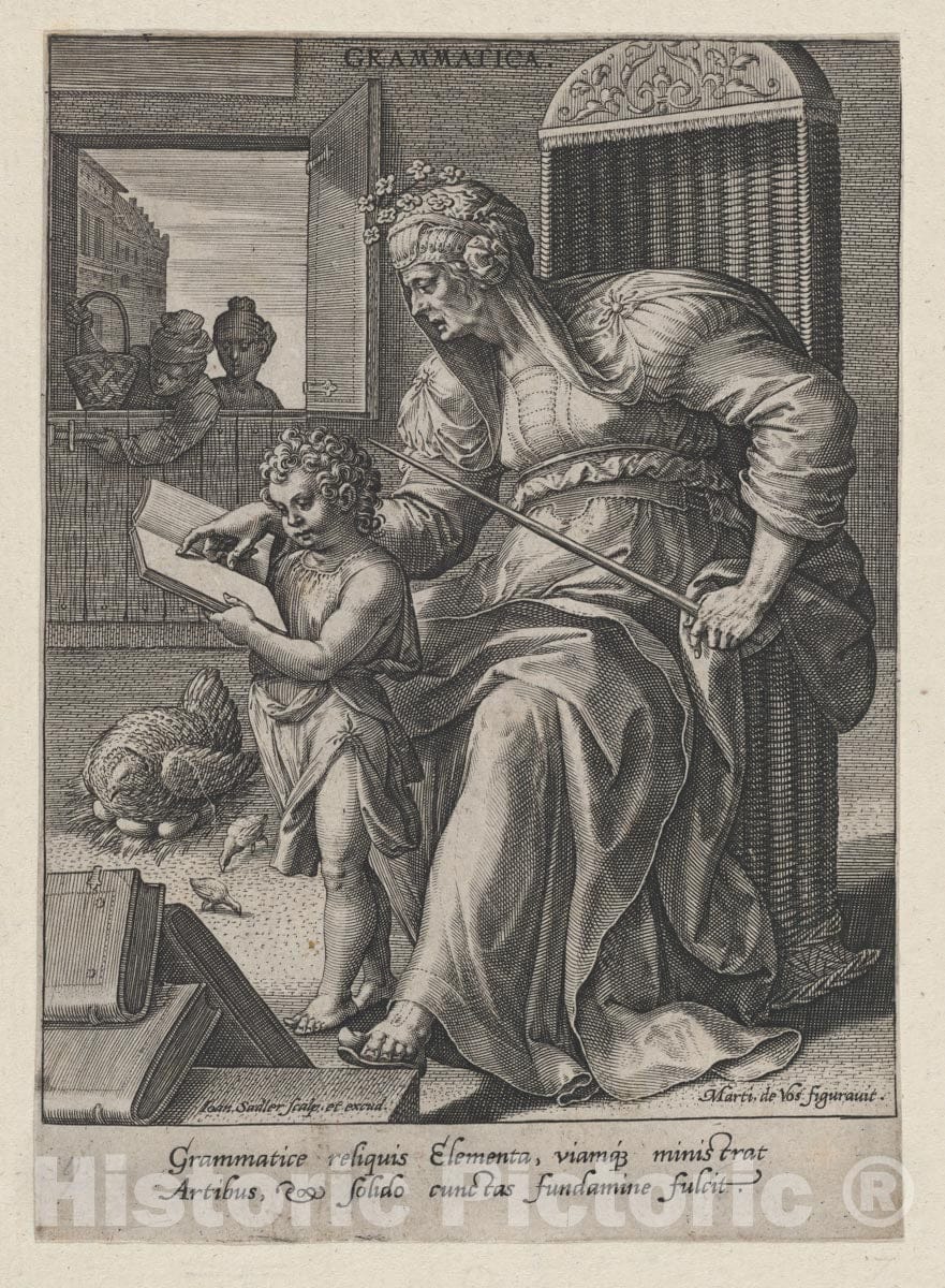 Art Print : Johann Sadeler I - Grammatica, from The Seven Liberal Arts : Vintage Wall Art