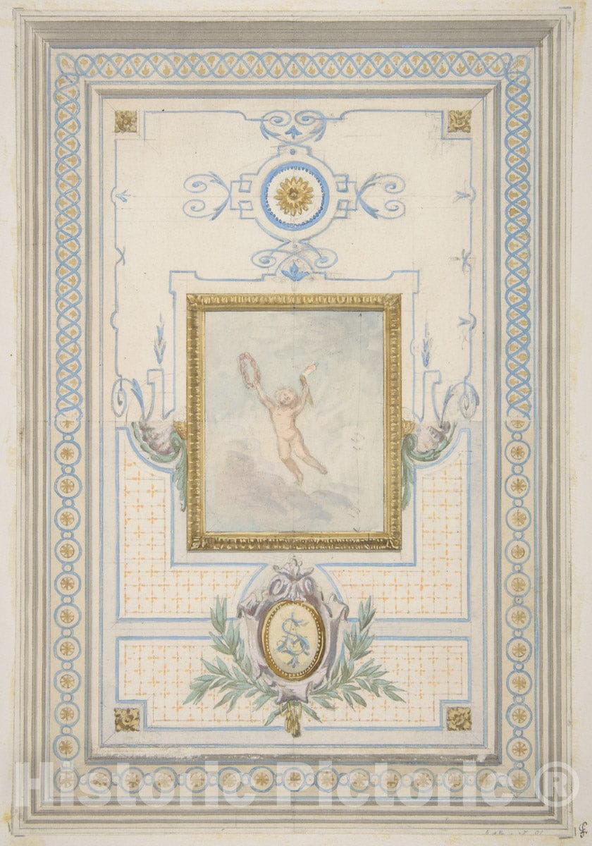 Art Print : Jules-Edmond-Charles Lachaise - Design for The Painted Decoration of a Ceiling with The Monogram: AS : Vintage Wall Art