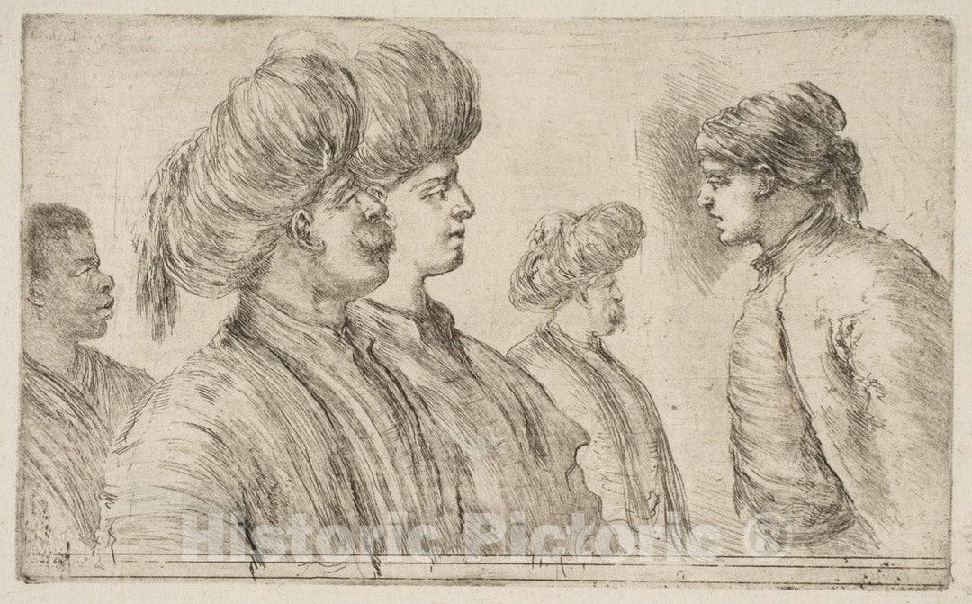 Art Print : Stefano Della Bella - Four Turks and a Black Man : Vintage Wall Art