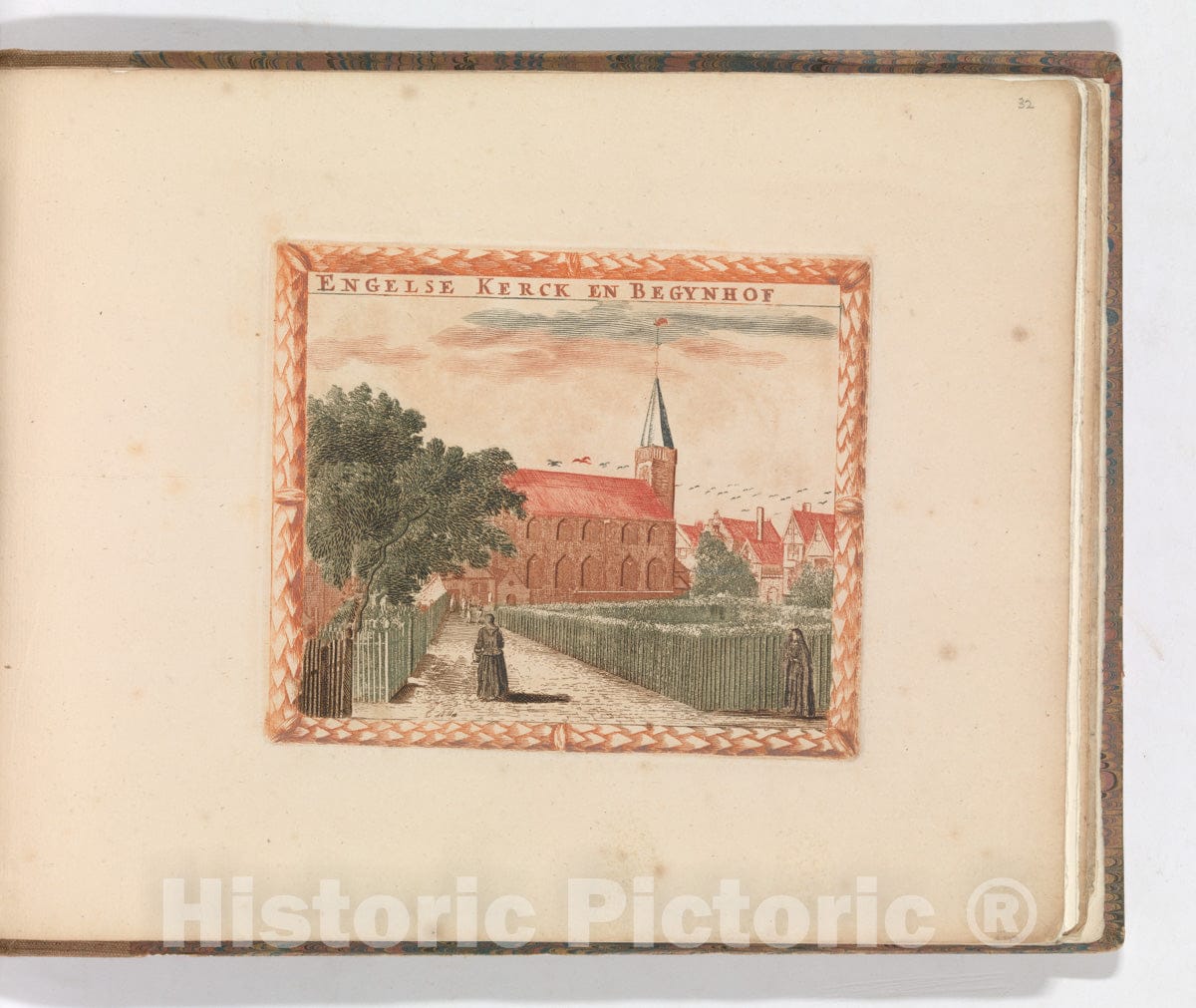 Art Print : Carel Allard - 'Engelse Kerck en Begynhof', in: Tooneel Der Voornaamste Nederlands Huizen, En Lust Hoven, Naar T Leven Afgebeeld : Vintage Wall Art
